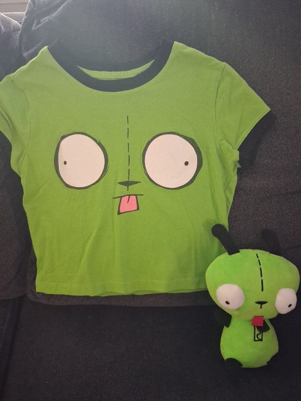 Nickelodeon Invader Zim Gir T-Shirt Crop Top Junior Girls Sz Small & Plush EUC